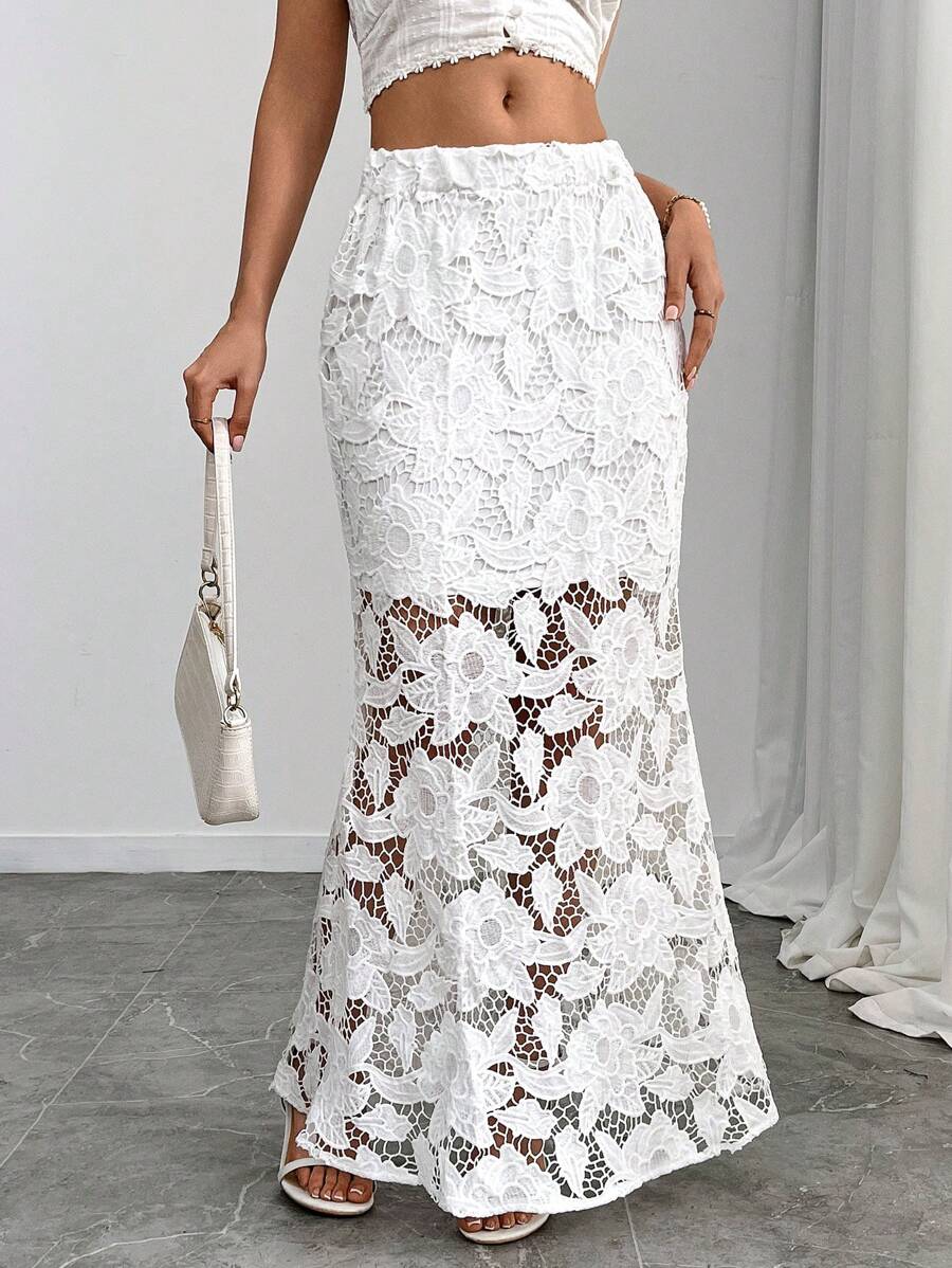 Chiquease Elegant & Versatile Lace Embroidery Decorated Women's Skirt