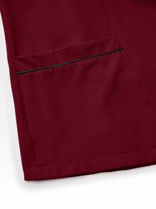 TaskEZ 2pcs Contrast Trim Casual Short Sleeve Top And Solid Color Pants Uniform Set, Scrub Sets - Burgundy - View 7