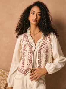 Poéselle Abrikoos katoenen geborduurd tanktopje, concert damesoutfit, delicaat en comfortabel, geschikt voor alle seizoenen, zomer damesoutfit, strand damesoutfits, 1st dames mouwloos casual tanktopje met knoopdetail aan de voorkant, Boho