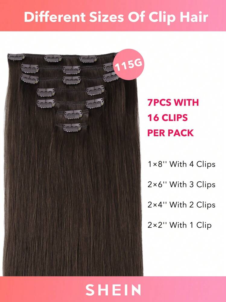 7 قطع من تمديدات الشعر الحقيقي البشري المستقيمة للتثبيت بالمشابك، طول 14-24 بوصة، 115 جرام، ذات وصلة مزدوجة غير مرئية، شعر ريمي طبيعي بشري للنساء والفتيات للاستخدام اليومي - S2A - مشاهدة 3