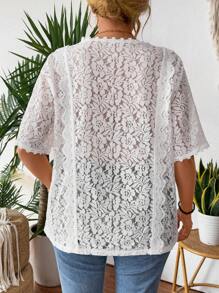 SHEIN LUNE Bluză romantică, elegantă, slăbită, din dantelă, mărime Plus - alb - Vizualizare 1