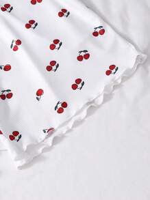 Teen Girls Cherry Print Short Sleeve Top And Shorts 2 Pieces Set