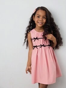 Maija Kids Maija Kids Váy không tay đơn giản màu hồng trơn tương phản thiết kế xếp nếp màu đen cho bé gái mùa xuân/hè thoải mái, đa năng cho ngày lễ, trở lại trường, ngày lễ tình nhân - Hồng - Xem 3