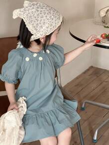 DAZY فستان بسيط كاجوال للفتاة، ملابس صيفية للبنات - أزرق فاتح اللون - مشاهدة 8