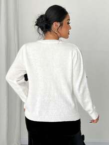 SHEIN Unity Plus Size Women's Bow Knot Pullover Long Sleeve Sweater Knit Pullover Fall Winter Sweater - White - View 2