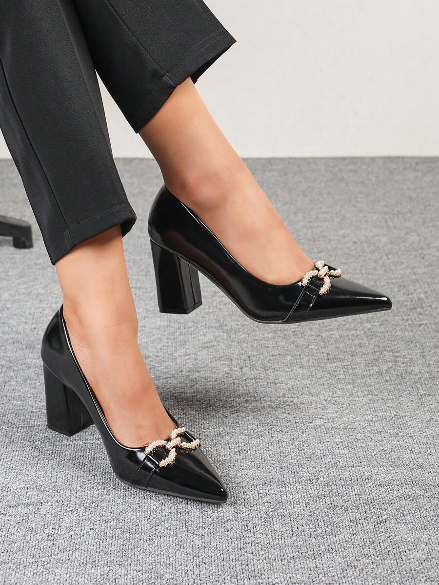 CUCCOO BIZCHIC Women's High Heel Shoes, Solid Pink Bow And Floral Decor Pointed Toe Backstrap All Season Sandals Valentines - Black - View 1