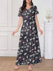 Mulvari Women's Long Sleeve Knit Dress With Prosperity Pattern - Black - View 4