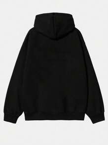 Manfinity Dauomo Men's Casual Letter Applique Drawstring Hoodie - Black - View 2