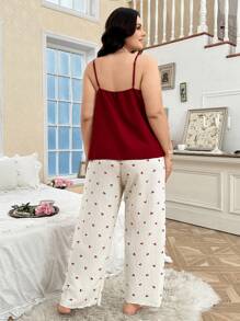 CottageSlumber Conjunto de camisola y bata de dormir de talla grande con bloque de color e impresión de cerezas, perfecto para vacaciones