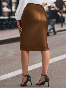 EMERY ROSE Weihnachtsrock in Große Größen, Lederrock Weihnachtskleidung für Frauen, einfarbig Spitzen Patchwork eleganter Bleistiftrock, geeignet für die Arbeit, Winterkleidung für Frauen