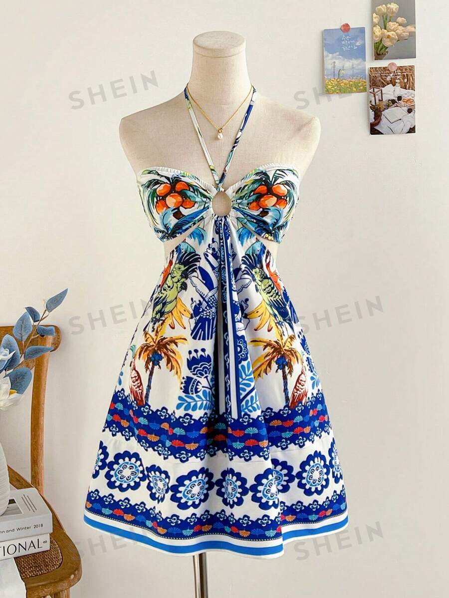 Soleia Vestido mini de mujer escote halter sin espalda, informal para vacaciones