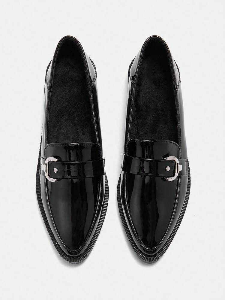 CUCCOO CURVES プラスサイズ 幅広 厚底 チャンキーヒール シューズ、フラット 尖った つま先 ソリッドブラック ディープカット レースアップ オックスフォードローファー、ヴィンテージ/イギリススタイル フラットシューズ レディース、オールシーズン