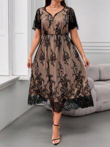 SHEIN Clasi 大码优雅蕾丝连衣裙，休闲时尚，适合日常穿着 - 彩色 - 查看 1