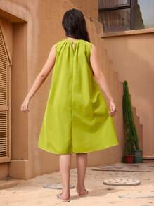 Tween Girl Green & Yellow Patchwork 3D Floral A-Line Dress