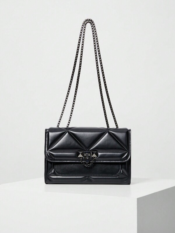 1 Pieza Bolso de hombro minimalista de moda con cierre de solapa y cadena de metal, adecuado para uso casual diario de mujeres