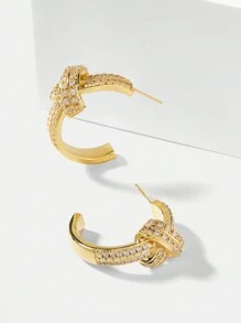 MOTF PREMIUM 18K 镀金时尚水钻结环耳环 - 金黃色 - 查看 4