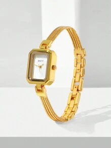 MOTF PREMIUM FASHIONABLE SIMPLE SQUARE SHAPE QUARTZ WATCH - Gold - View 4