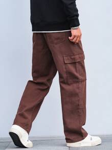 Manfinity Homme Plus Size Front Tie Pocket Casual Wide Leg Pants - Coffee Brown - View 2