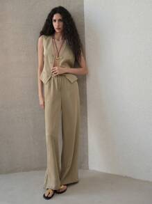 MOTF PREMIUM TEXTURED SINGLE BREASTED WAISTCOAT - Khaki - View 4