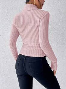 SHEIN Frenchy Camiseta de punto con textura y cuello alto acanalado