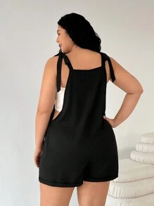 Solflare Plus Size Women Overalls,Casual Versatile Black Suspender Romper,Spring Summer Clothes - Black - View 2