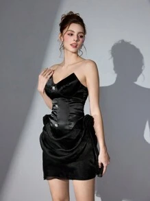 SHEIN Belle 女士露肩露背礼服、婚礼宾客礼服、派对礼服、舞会礼服 - 黑色 - 查看 1