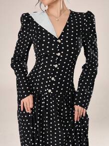 Modelyn 女士圆点印花泡泡袖优雅中长连衣裙