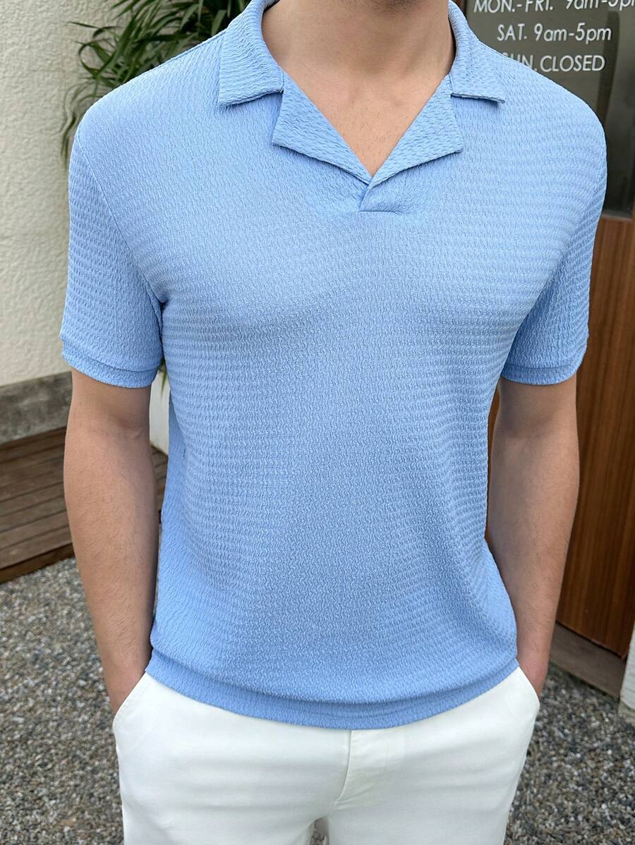 Manfinity VCAY Men's Knit Jacquard Textured Polo Shirt, Short Sleeve Casual Suitable For Summer