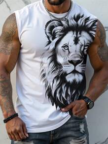 Manfinity LEGND Plus Size Men's Casual Lion Print Tank Top - White - View 1
