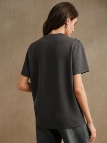 Anewsta 女士圆领短袖常规长度优雅亮片T恤，春夏款 - 灰色 - 查看 2