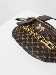 新款时尚休闲女包 亚克力链条一体式腰包，鳄鱼纹胸包，复古百搭，礼品装，红色圣诞冬季圣诞礼物 - 咖啡棕 - 查看 5