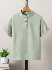 SHEIN 1 pieza Camisa informal verde menta para niño preadolescente, apta para uso diario y commute - Verde - Ver 1