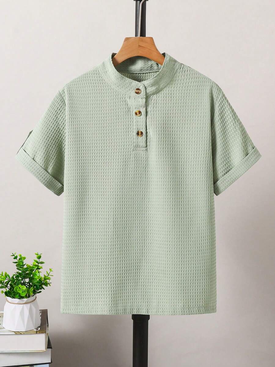 SHEIN 1 pieza Camisa informal verde menta para niño preadolescente, apta para uso diario y commute - Verde - Ver 1