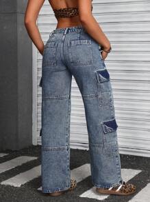 SHEIN ICON 适合日常穿着的女式前扣口袋简约休闲牛仔裤