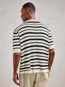 AKNOTIC Business Casual Top casual de punto con corte raglan, adecuado para el verano, para hombres - Blanco y Negro - Ver 5