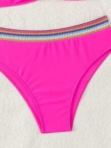 SHEIN Swim Women's Colorful Striped Ruffle Sexy Bikini Swimwear Set, For Summer Beach Vacation