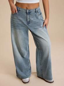 SHEIN Forever 21 Damen Sommerjeans / Country Konzert / Country Konzert / Teegesellschaft / Elegant / Konzert / Lässig / Sommer / Große Größen Ausgewaschene Jeansblau Hose