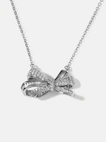 MOTF PREMIUM 时尚水钻蝴蝶结吊坠项链 - 銀色 - 查看 2