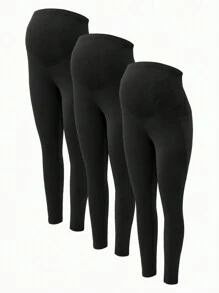 SHEIN 3pcs/Set Maternity Solid Color Adjustable Waist Leggings, Autumn/Winter Maternity Pants
