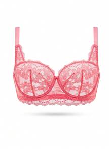 LUVLETTE 女士内衣休闲曲线半罩杯聚拢透气钢圈性感无衬里粉色蕾丝优雅网眼迷你文胸新娘内衣