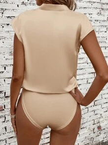 SHEIN Clasi Damen Überlapp V-Ausschnitt plissierter Bodysuit