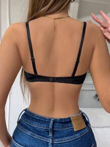 1 pieza Sostén sexy con aros con escote en V profundo y acolchado, con cadena metálica en forma de U para levantar para mujeres