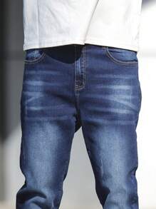 Manfinity Homme Men's Casual Loose Fit Pocket Denim Jeans, For Daily Wear - Dark Wash - View 8