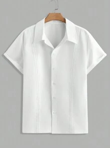 Manfinity VCAY Camisa de manga corta holgada de vestir casual tejida para hombre