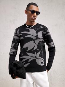 AKNOTIC Business Casual Men's Fitted Crew Neck Long Sleeve Casual Knit Sweater