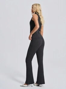 RueChic Grey Turtle Neck Top And Pants Set Simple Fashion Daily Casual - Dark Grey - View 2