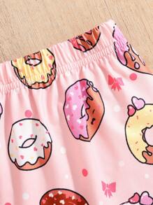 Bộ đồ ngủ tay ngắn và quần short in hình bánh donut màu hồng dễ thương cho bé gái - Hồng - Xem 5