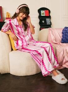 Chillnights Cute INS Colorblock Heart Pattern Women Sleepwear Set - Pink - View 1