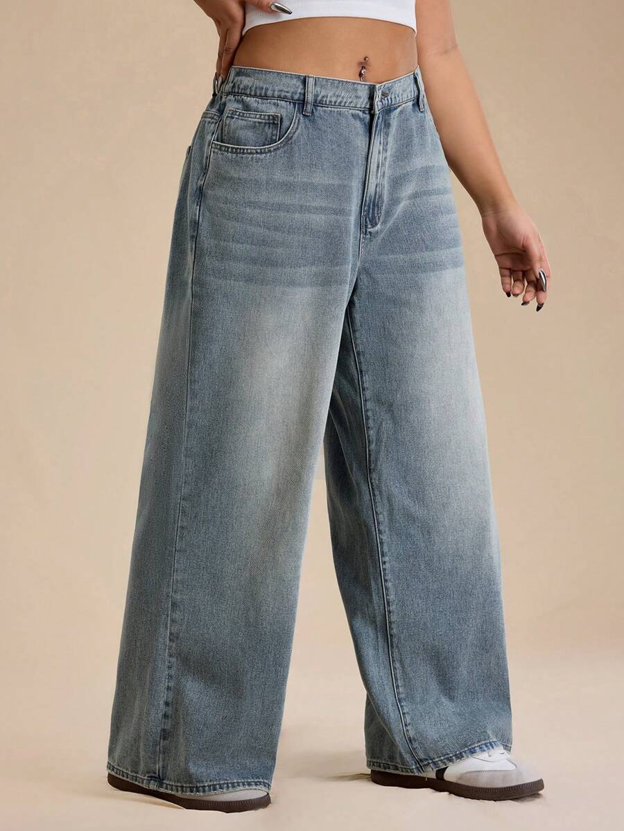 SHEIN Forever 21 Damen Sommerjeans / Country Konzert / Country Konzert / Teegesellschaft / Elegant / Konzert / Lässig / Sommer / Große Größen Ausgewaschene Jeansblau Hose