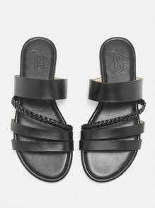 CUCCOO CURVES Sandalias bohemias de playa con tiras trenzadas anchas y cómodas, en color negro, adecuadas para la playa, uso diario y vacaciones - Negro - Ver 2
